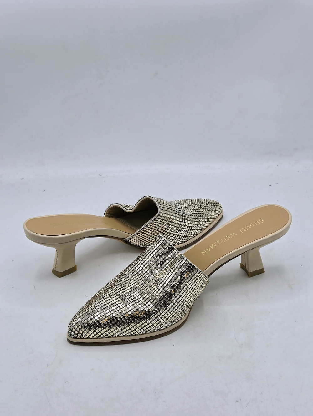Stuart Weitzman Svelt Pipe "Roman Mail" Metallic Mules Size 6 M - Picture 5 of 16